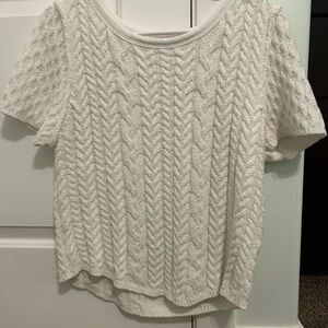 White Cable Knit Short Sleeve Sweater